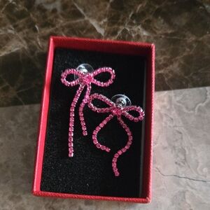 Rhinestone Pink Bow Earrings